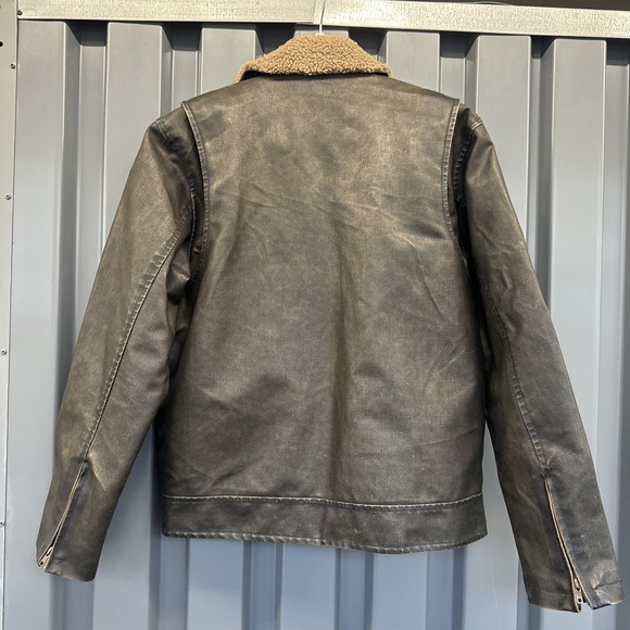 Vintage AEROPOSTALE VEGAN Leather BOMBER JACKET Men's Large Fleece DISTRESSED - Picture 5 of 7